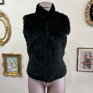 Vintage Bomb Boogie Black Real Fur Zip-Up Vest – Size Small